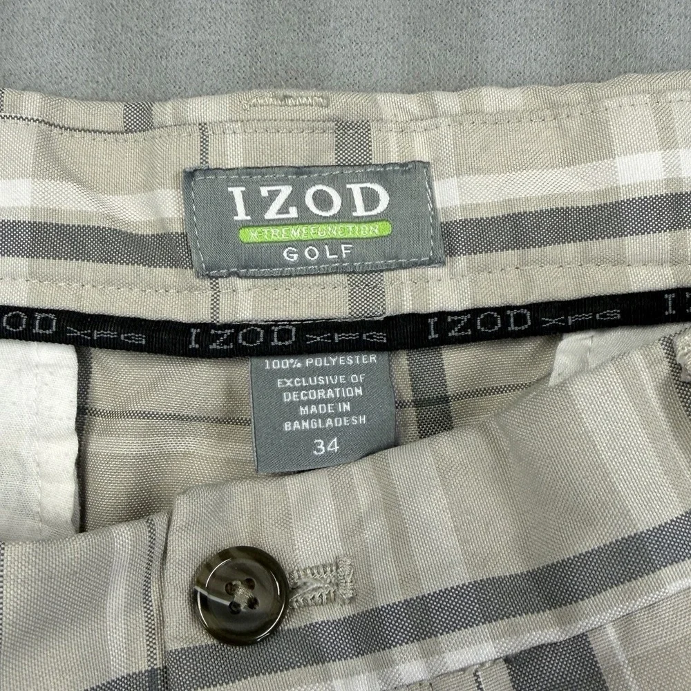 IZOD Men's Golf Shorts Size‎ 34 Windowpane Plaid Flat Front